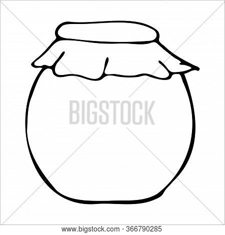 Hand Drawn Jar. Contour Sketch. Kitchen Objects Doodle Style. Vector Illustration Isolated On White 