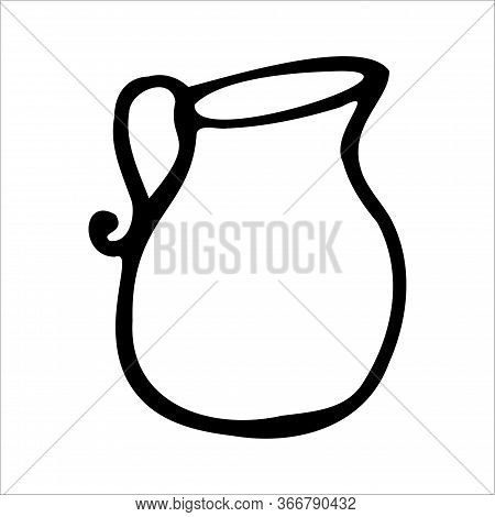 Hand Drawn Jar. Contour Sketch. Kitchen Objects Doodle Style. Vector Illustration Isolated On White 