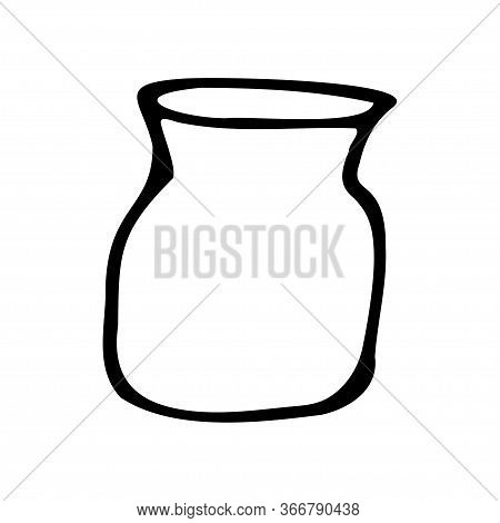 Hand Drawn Jar. Contour Sketch. Kitchen Objects Doodle Style. Vector Illustration Isolated On White 