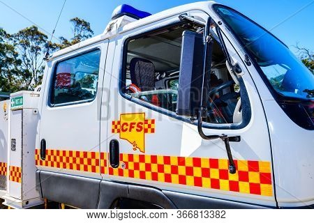 Adelaide Hills, South Australia - February 9, 2020: South Australian Country Fire Service Truck Door