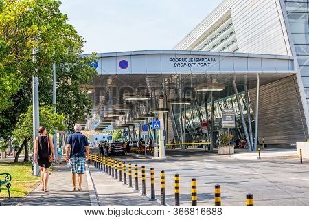 Dubrovnik, Croatia - September 1 2017: Entrance To The New Airport Building With Drop-off Points.