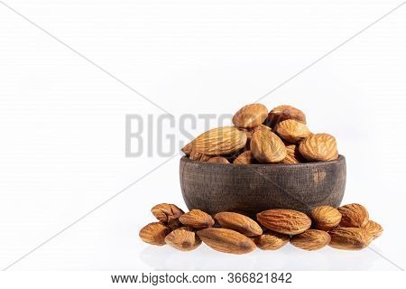 Peeled Almonds - Prunus Dulcis. White Background