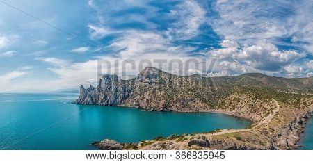Beautiful Seascape, Panorama Of Cape Kapchik To The Galitsin Trail And Blue Bay Of The Black Sea. Su