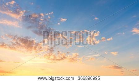 Panoranic Sunrise Sunset Sundown Sky with gentle colorful clouds
