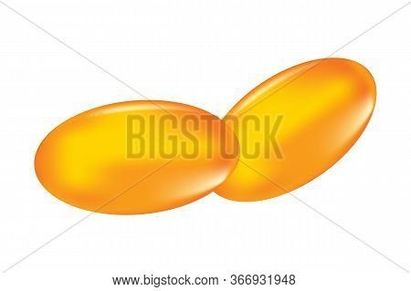 Oil Capsule Isolated On White Background. Vitamin Pill Omega 3 Fish Oil, Natural Gel, Drug, Cosmetic