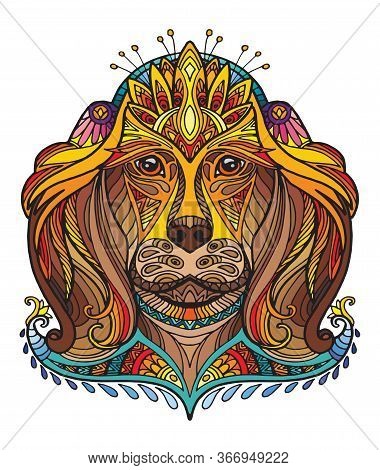 Vector Decorative Doodle Ornamental Head Of Dog. Abstract Vector Colorful Illustration Of Dog Head I