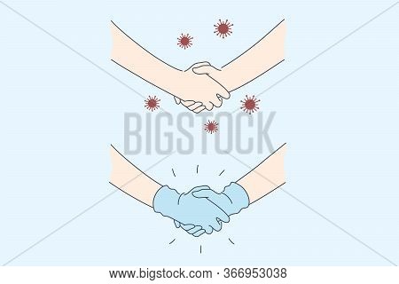 Handshaking, Protection, Contact, Covid19, Coronavirus, Infection Set Concept. Human Hands Shaking W