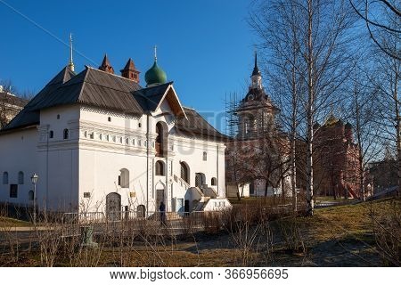 Moscow, Russia - February 22, 2020: Landscaping Park Zaryadye, Varvarka Street. The Museum 