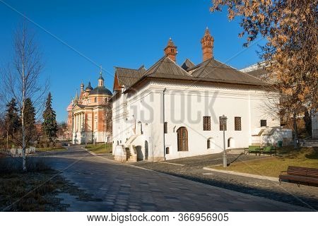 Moscow, Russia - February 22, 2020: Landscaping Park Zaryadye, Varvarka Street. The Museum 
