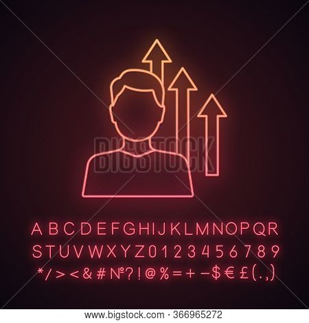 Personal Growth Neon Light Icon. Achievements. Goal Achieving. Self Development And Improvement. Car
