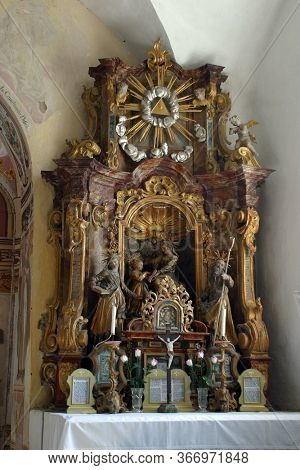 GORICA LEPOGLAVSKA, CROATIA - OCTOBER 08, 2016: The altar of Saint Anne in the Chapel of Saint John the Baptist in Gorica Lepoglavska, Croatia