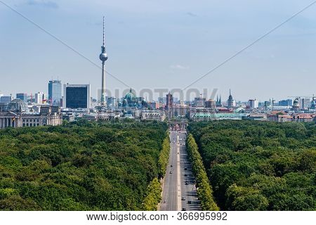 Berlin, Germany - July 28, 2019: Aerial View Of Tiergarten Park And Main Landmarks Of City Of Berlin