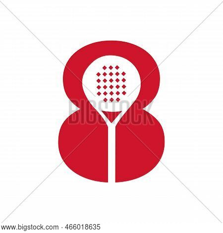 Letter 8 Padel Racket Logo Design Vector Template. Beach Table Tennis Club Symbol
