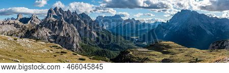Scenic Calm Mountain Landscape In The Surroundings Of The Famous Three Peaks Mountains, Dolomites In