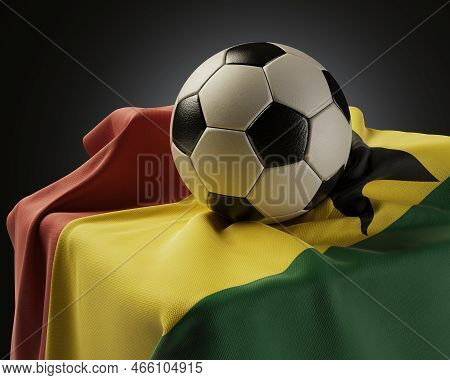 A Regular Soccer Balls Resting On A Ghana Flag Draped Over A Plinth On An Isolated Studio Background