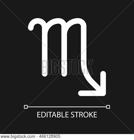 Scorpio Pixel Perfect Minimalistic White Linear Icon For Dark Theme. Water Element. Zodiac Scorpion.