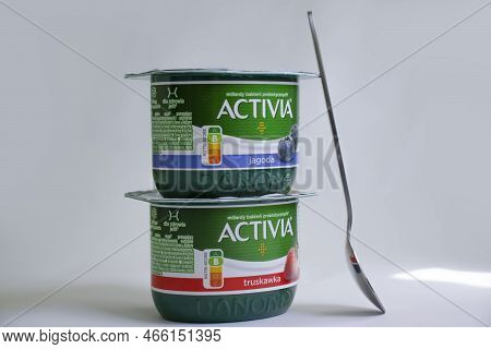 September 25, 2022 Ukraine, Kyiv, A Jar Of Activia Yogurt From Danone