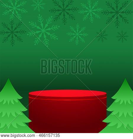 3d Podium With Pine Tree Design For Merry Christmas