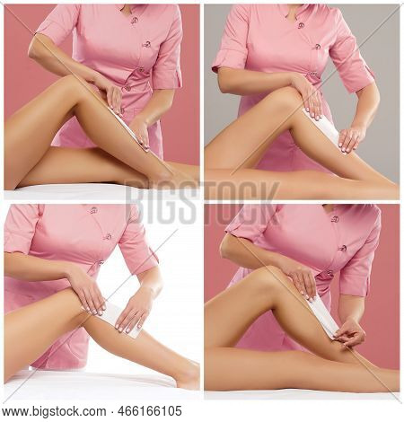 Beautician Is Removing Hair From Young And Beautiful Female Armpits With Hot Wax. Woman Has A Beauty