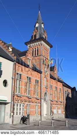 View Of The 19th Century Town Hall Of Lede In East Flanders, Belgium. Situated On The Main Market Sq