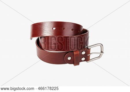 Isolated Men's Leather Belt On A White Background