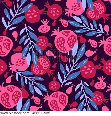 Beautiful  Seamless Pattern  With Pomegranate   Fruit For Trendy Summer Design. Modern  Texture For 
