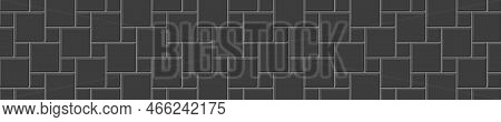 Black Tile Hopscotch Layout. Stone Or Ceramic Brick Wall Background. Kitchen Backsplash Mosaic Textu