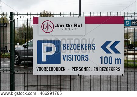Aalst, Flemish Brabant, Belgium - 11 02 2022 - Sign Of The Jan De Nul Headquarters And Visitors Park