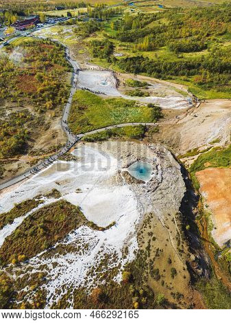 Vertical Aerial Photo Of Hot Springs End Geysers In Iceland Inland