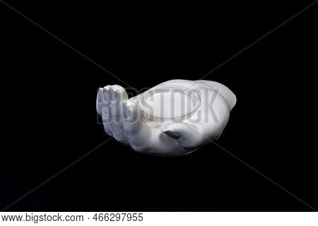 Candlestick In The Form Of A Plaster Hand With Candles, A Plaster Candlestick In The Shape Of A Ston