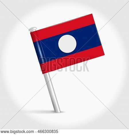 Laos Map Pin Flag Icon. Laotian Pennant Map Marker On A Metal Needle. 3d Realistic Vector Illustrati