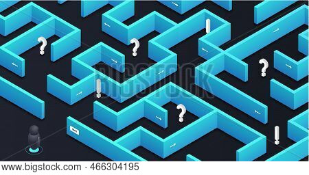 Robot Analysisi In Maze. Artificial Intelligence Evaluates Options. Metaphor Of Logical Activity. Po