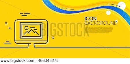 Photo Thumbnail Line Icon. Abstract Yellow Background. Monitor With Image Sign. Picture Placeholder 