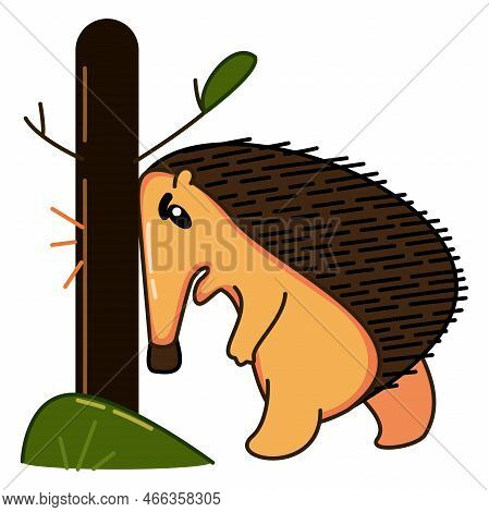 Upset Orange Hedgehog Banging His Head Against A Tree On A White Background. Bad Mood, Depression, F