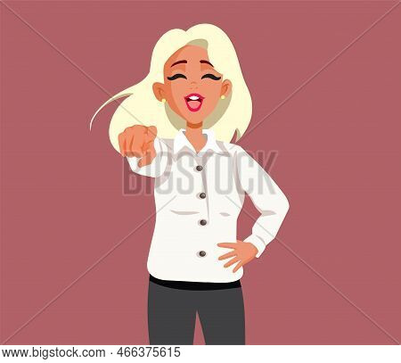 Mocking Woman Laughing And Pointing Finger Vector Cartoon Illustration
