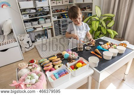 Male Kid Childish Kitchen Staff Playing Public Catering Service Cafe Counter Ice Cream Toy Imitation