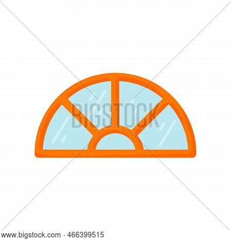 Window Of Semicircle Shape Vector Illustration. Glass Window With Wooden Frame, Object Of Basic Geom