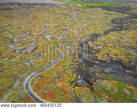 Icelandic Volcanic Lands In Autumn Time Of The Year