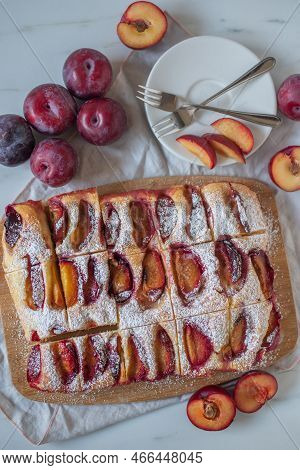 Sweet German Plum Cake (zwetschgenkuchen) With Crumbles