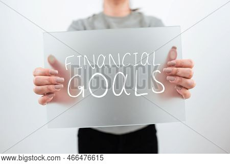 Hand Writing Sign Financial Goals. Business Overview Targets Usually Driven By Specific Future Finan