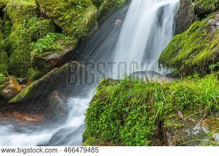 Fresh And Beautiful Waterfalls In A Mountain Torrent In Spring.