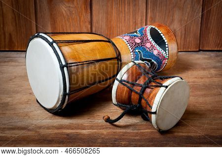Damaru And Djembe Drums, Percussion And Musical Instruments.