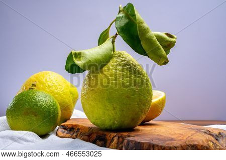 Variety Of Citrus Fruits, Bergamot And Lemon Citron Cedrate Or Citrus Medica, Large Fragrant Citrus
