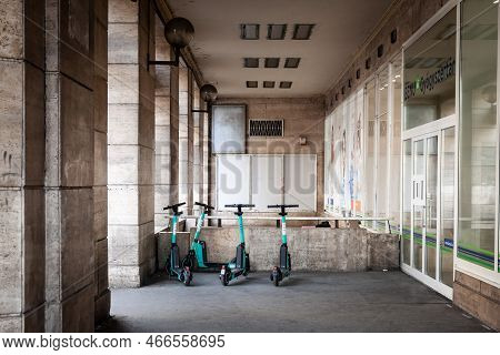 Budapest, Hungary - February 27, 2022: Tier Mobility Logo On An Electric Scooters In Budapest. Tier 