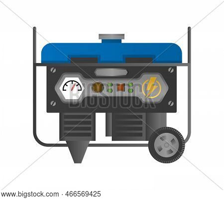 Flat Vector Icon Of Portable Power Electric Generator Station. Camping Generator Sign.