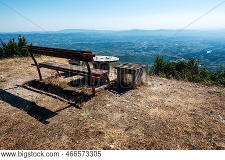 Landscapes Of Western Serbia, View From The Top Of The Ovcar Mountain With Bench And Resting Place