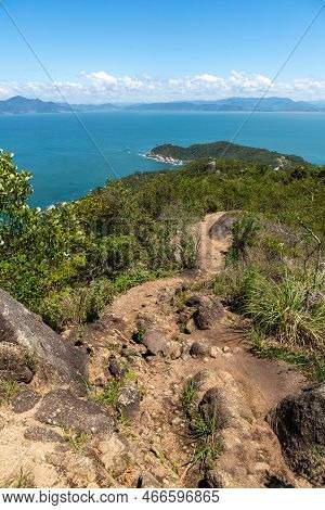 Trail In The Mountain With Forest And Ocean In  Canto Grande Beach, Bombinhas, Santa Catarina, Brazi