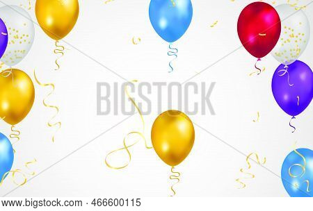 Happy Birthday Vector Celebration Party Banner  Foil Confetti And  And Glitter Balloons.with Confett