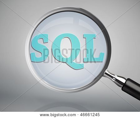 Forstørrelsesglasset viser sql ord på grå baggrund