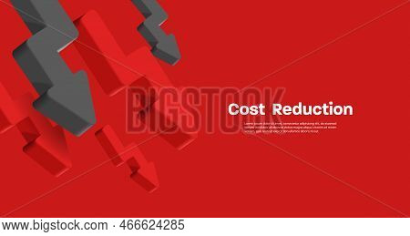 Business Banner Red, Decreasing Pointing Down Red And Black Arrows Business Composition On Red Backd